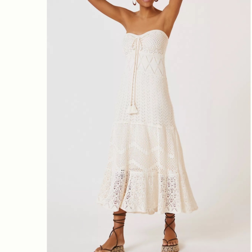 FARM Rio x Anthropologie Cream Crochet Maxi Dress